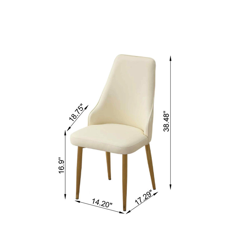 Chaises de salle à manger en cuir d'unité centrale (2), blanc avec des pieds en métal luxueux, confortable pour le salon et la cuisine (2 pièces), ergonomique solide