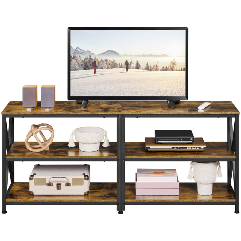 Amanita TV Stand, 3-Tier TV Console Table, Rustic Brown, 61cm H x 140cm W x 35cm D