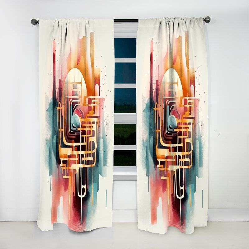 Jemmison - Maze abstrait bleu orange III - Rideau moderne - Velours obscurcissant - 1 panneau, L 52 po x L 63 po