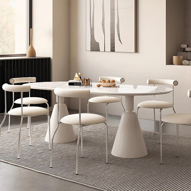 Table de salle à manger en pierre frittée crème, H 29,53 po x L 70,87 po x l 35,43 po
