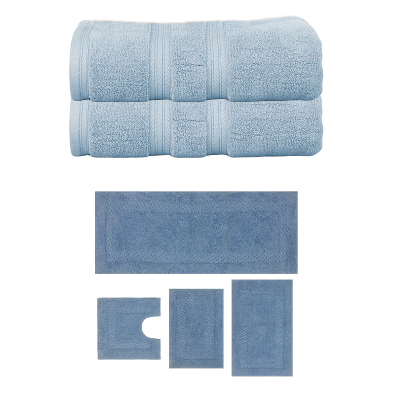 Ensemble de serviettes de bain 3 pièces et tapis de bain 4 pièces Classy, ensemble de 7, ivoire, Bleu