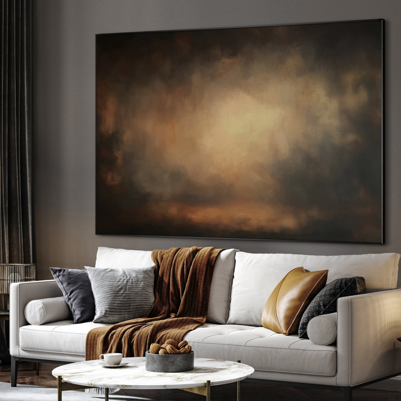 Extra Large Wall Art Fabric Print - Warm Glow Abstract Moody Golden Light Artwork Decor for Living Room or Bedroom - "Frame Assembly Required (Unfinished Frame)"