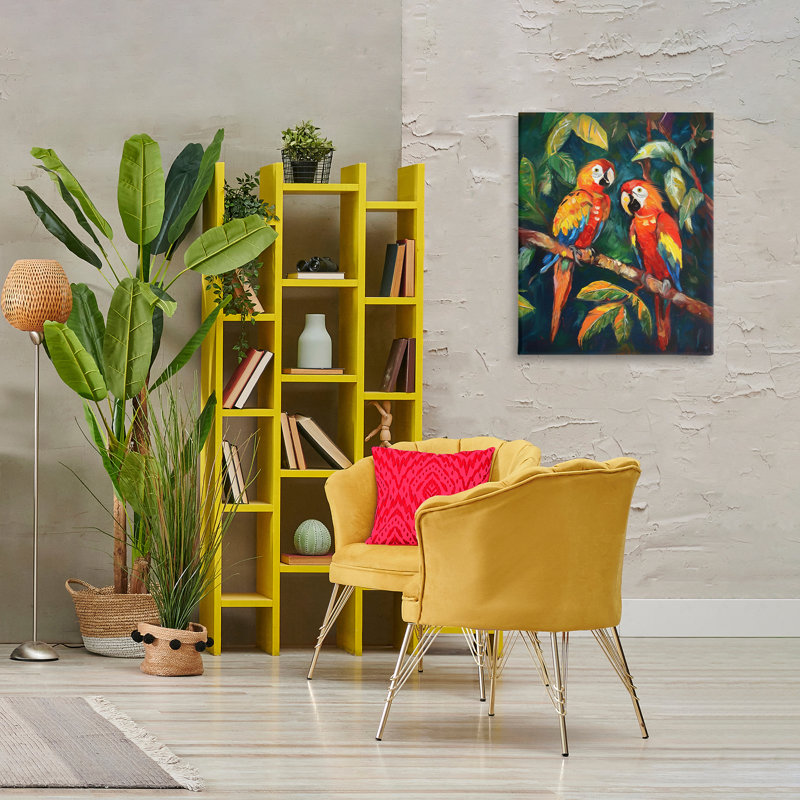 «Perroquet paire sur branche» par Ramona Murdock, H 30 po x l 24 po x P 1,5 po