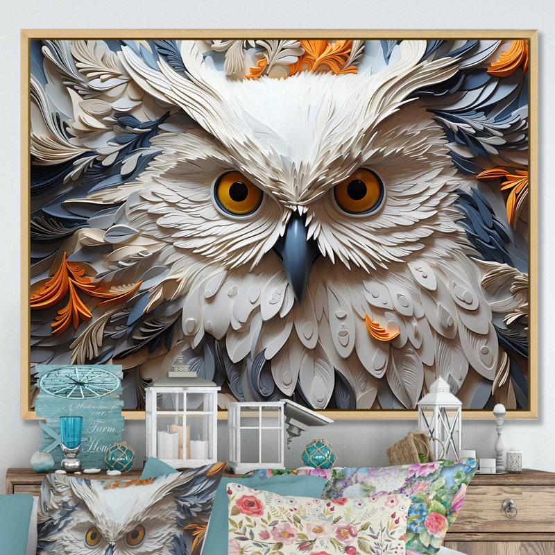 Hiboux aux yeux de la sagesse I sur toile, Cadre naturel flottant, H 30 po x l 40 po x P 1,5 po