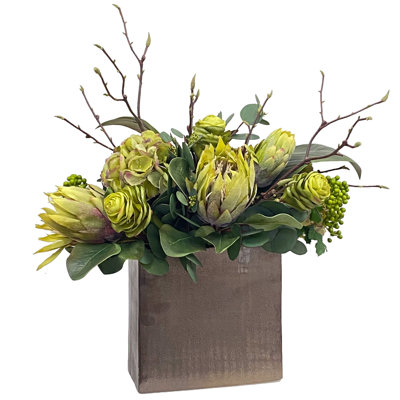 Faux Silk Protea Arrangement in Vase