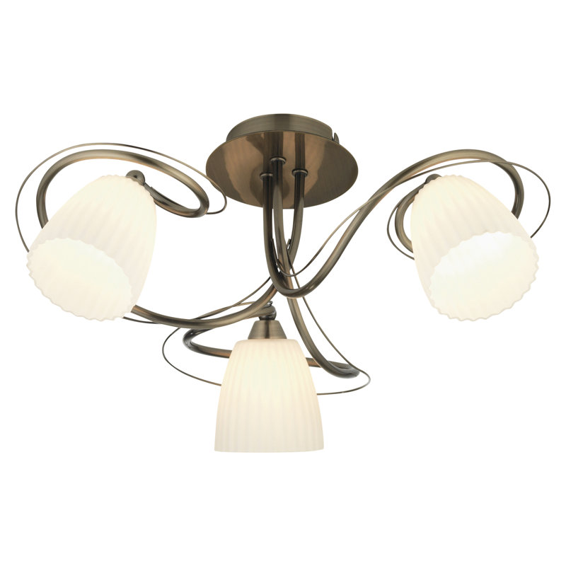 Vytis Glass Semi Flush Mount, Antique Brass, 21cm H x 38cm W x 38cm D
