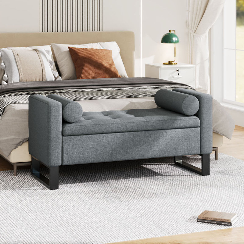 Linen Upholstered Storage Bench
