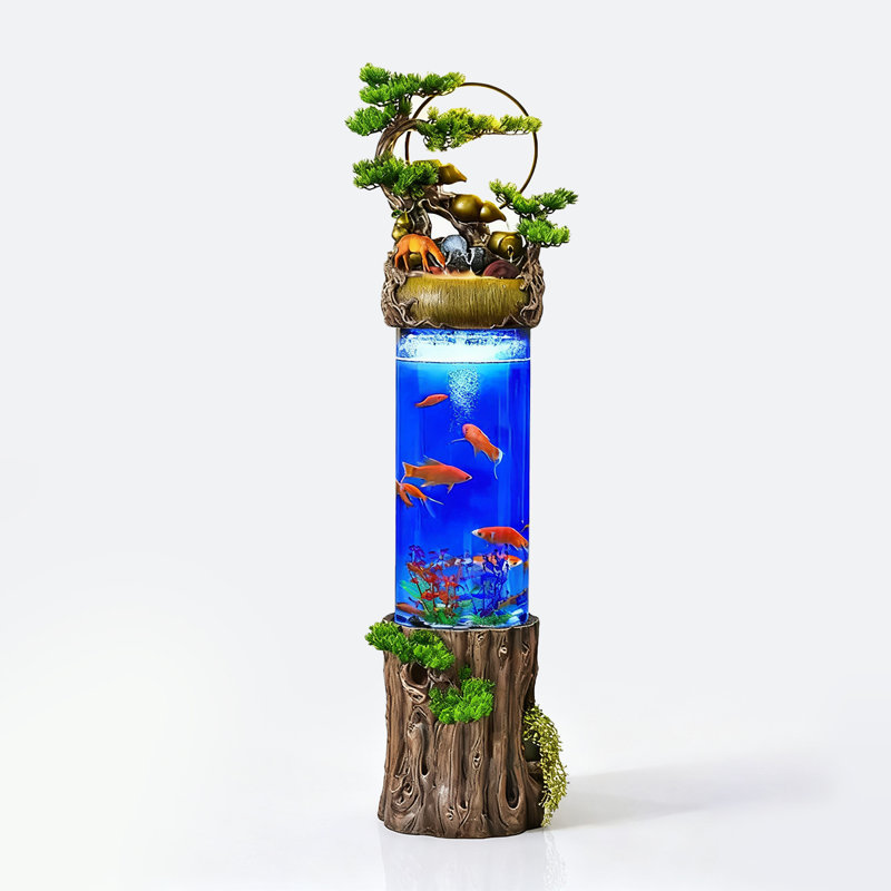 Nouveau réservoir d'aquariums d'eau en pin de style chinois, 8,72 gallons (H 58,66 po x l 14,57 po x P 13,78 po
