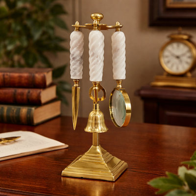 Stylish Office Accessory Sculpture For Home Decor - Modern Decorative Objects And Desk Organizer With Marble Handle - Style With Statues And Figurines - 13"