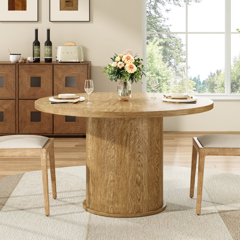 43.3'' Round Pedestal Dining Table, Walnut
