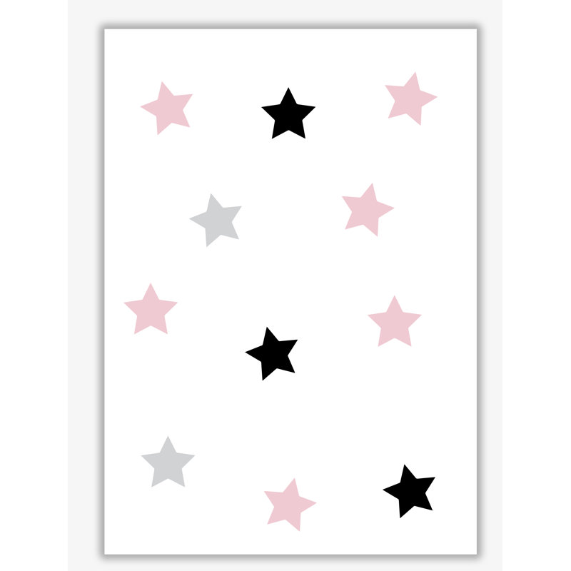 Pink Black And Grey Stars - Painting, 30 cm H x 21 cm W x 1 cm D, No Frame