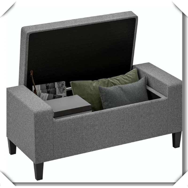 Banc de rangement rembourré avec repose-pieds pour hall d'entrée, Gris