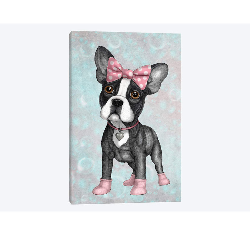 « doux frenchie » par barruf, reproduction d’impression sur toile tendue, H 60 po x l 40po x P 1,5 po, Toile tendue