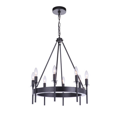 Retta 8 - Light Steel Wagon Wheel Chandelier