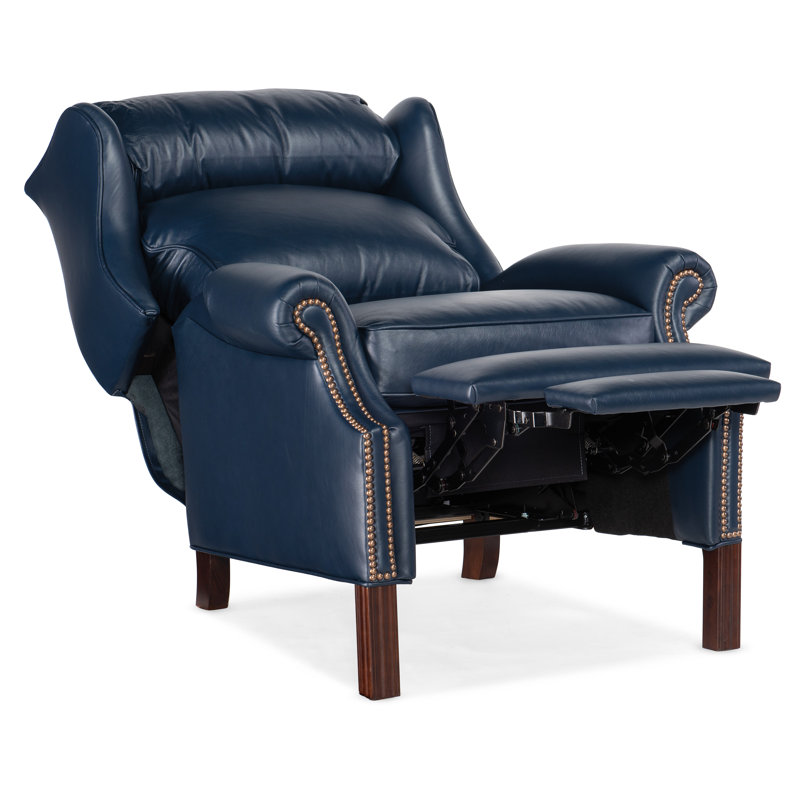 Chippendale Recliner, Central Park Blue Genuine Leather
