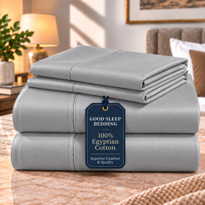 100% Egyptian Cotton 1000 Thread Count  Queen 4-Piece Sheet Set, Light Gray
