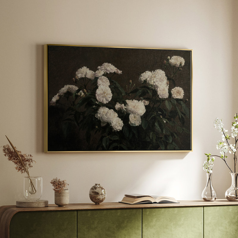 Botanique rétro - X, Toile avec cadre flottant or, H 17 po x l 25 po x P 2 po