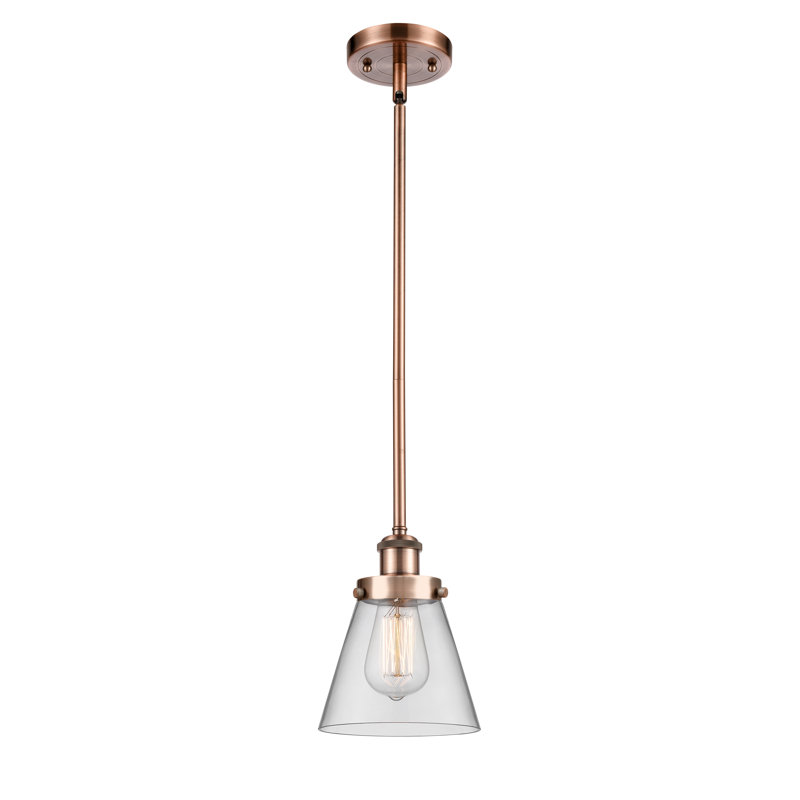 Mini-luminaire suspendu à cordon 1 lumière Ballston Urban Cone, Transparent / clair, Cuivre antique, DEL