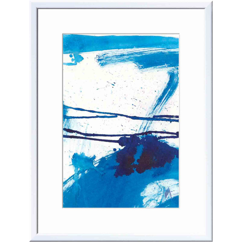 «Blue Mystic I» par Joyce Combs - peinture encadrée, Blanc, H 32 po x l 48 po
