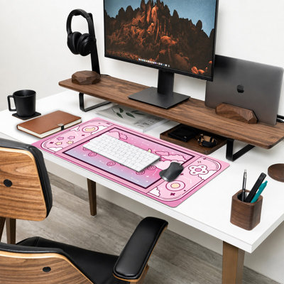 Tapis de souris en caoutchouc, surface lisse en microfibre, base antidérapante, bords arrondis, motif de console de jeux rose, idéal pour le bureau et les jeux vidéo.