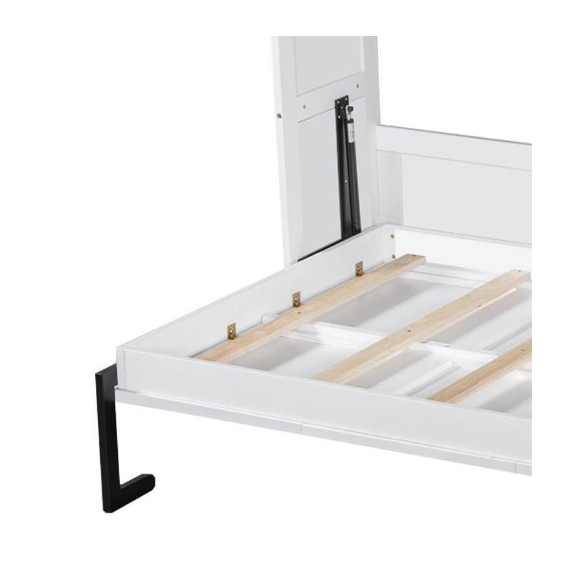 Charmant lit simple escamotable avec 3 supports de rangement, lit pliant peu encombrant pour une vie confortable, Blanc
