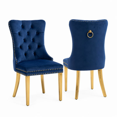 Modern Velvet Upholstered Dining Chair with Tufted Back, Nailhead Trim