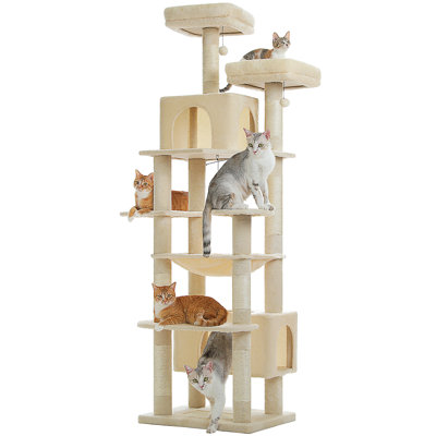 Heavy Duty Cat Tree For Large Cats, 81 Inches Cactus Tall Cat Tower With 2 Perches, 2 Condos And Spacious Hammock, XL Extra Large Condo With 7 Scratching Posts For 20Lb+ Adult Cats