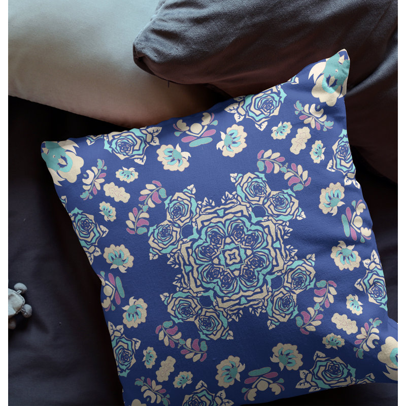  Housse et insert de coussin carré rose, 26" x 26", Bleu / blanc cassé