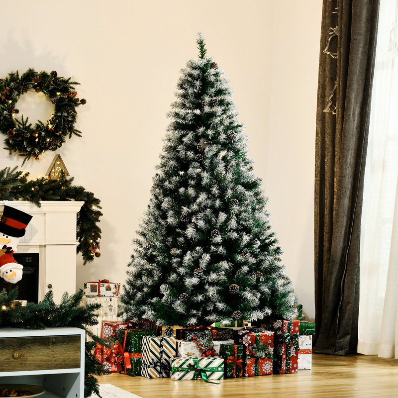 Arbre de Noël artificiel enneigé avec branches, 61 pommes de pin et 800 pointes
