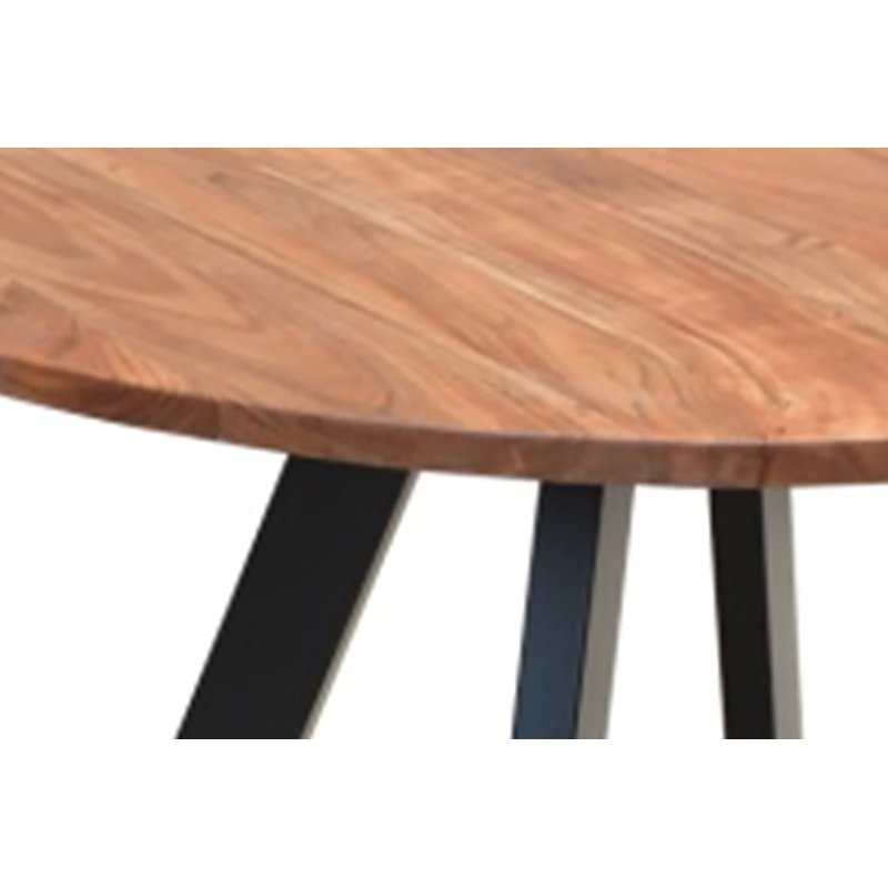 Solt Acacia Round Solid Wood Top Metal Base Dining Table, 76cm H x 120cm L x 120cm W