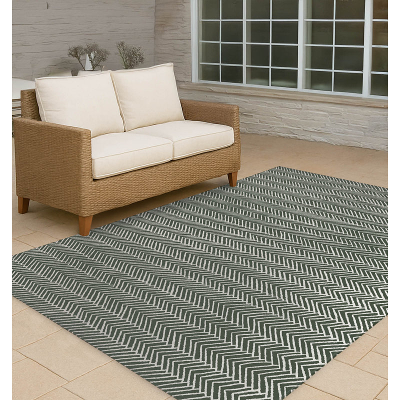 Chevron Block Non-Slip Outdoor Rug, Rectangle 4' x 6'