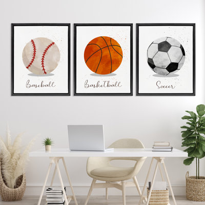Let's Play Ball Kid's Sports 3pc Floating Frame Set, design by Christine Simpson Art