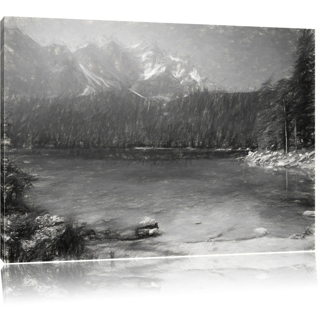 Leinwandbild Bergsee in Schwarz/Weiß