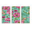 Fuchia fleurs sur fond vert vintage - ensemble d'art mural sur toile traditionnel encadré de 3-1229007958-1229007977