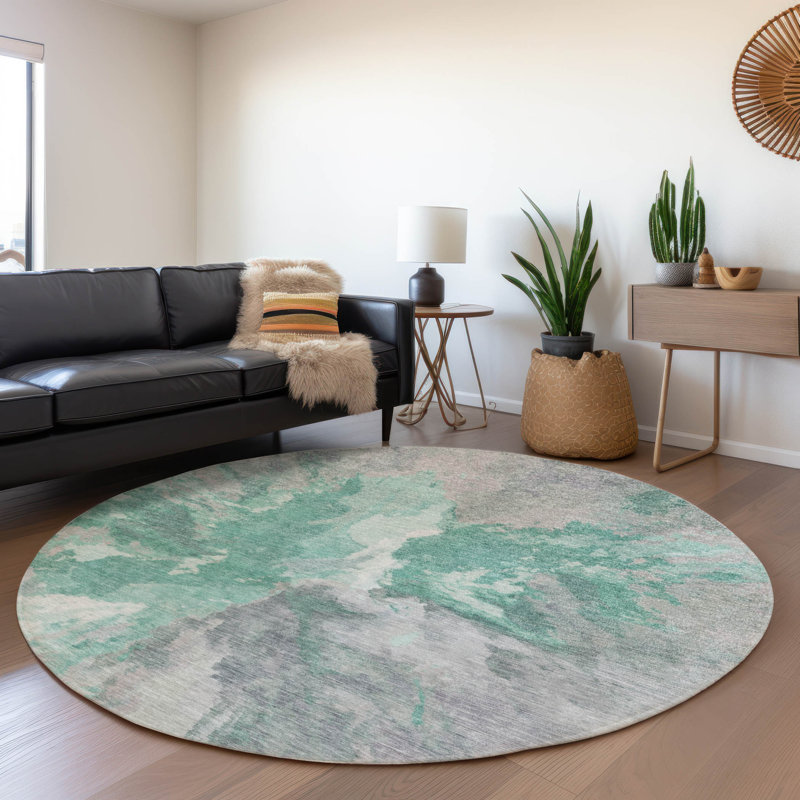 Tapis bleu sarcelle Theodara, 8 pi x 8 pi