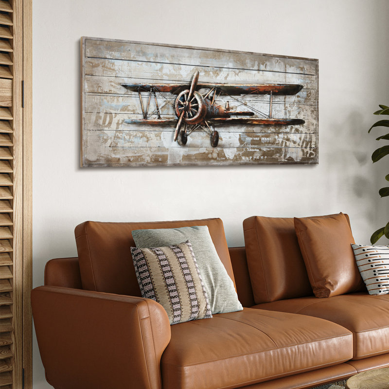 'Model Airplane' Metal on Solid Wood