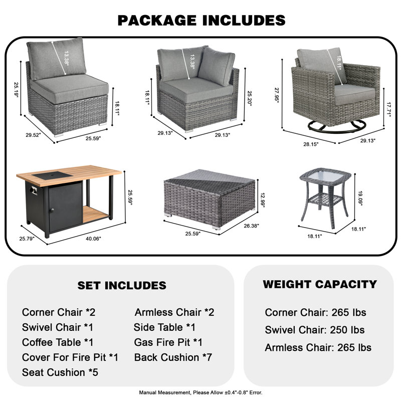 Quinte Premium All-Weather Wicker 5 - Person Patio Conversation Set with Cushions, Dark Grey