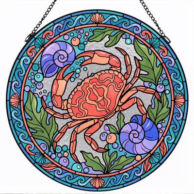 Panneau de vitrail en forme de crabe H 12 po