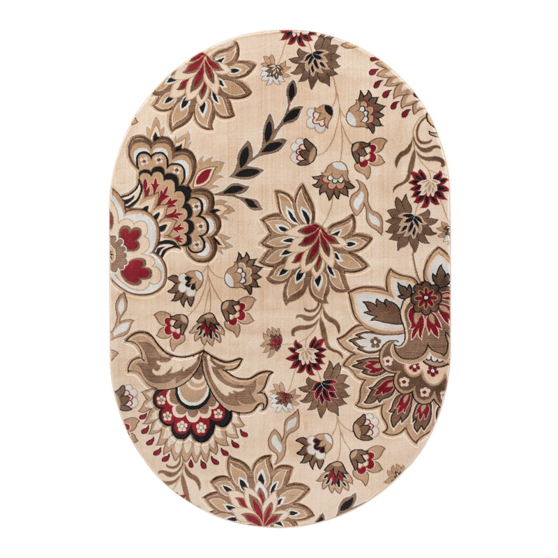 Tapis crème / beige / brun Demaris, Ovale 5 pi 2 po x 7 pi 5 po