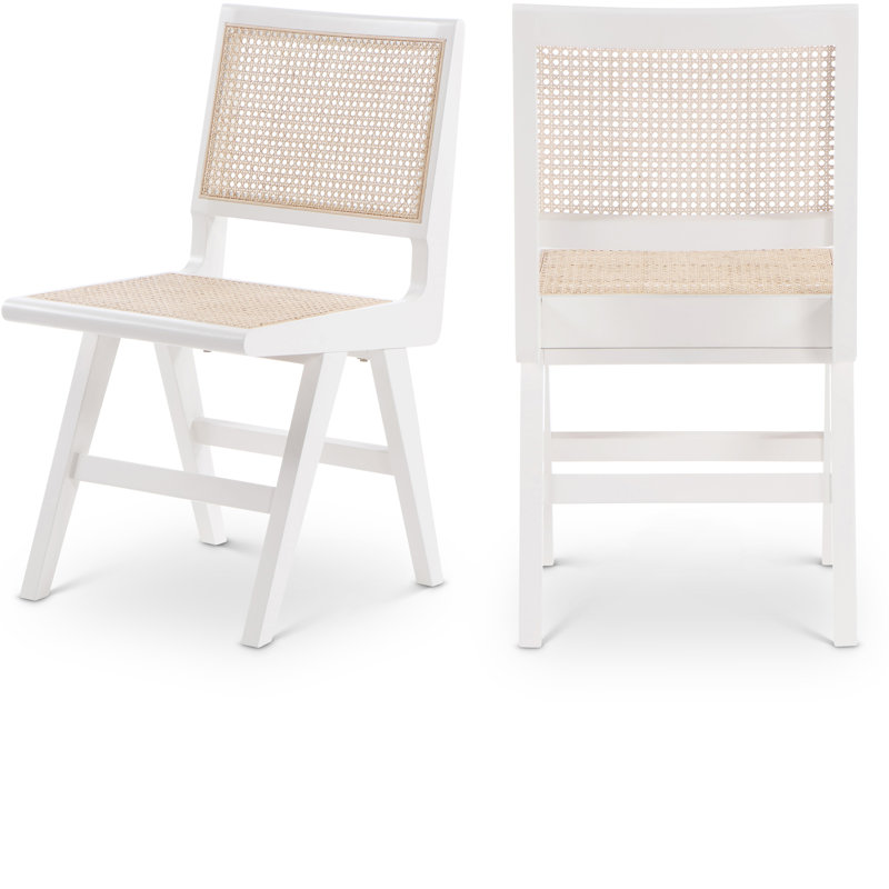 Preston Abraxas Solid Wood Full Back Side Chair, White Natural Cane