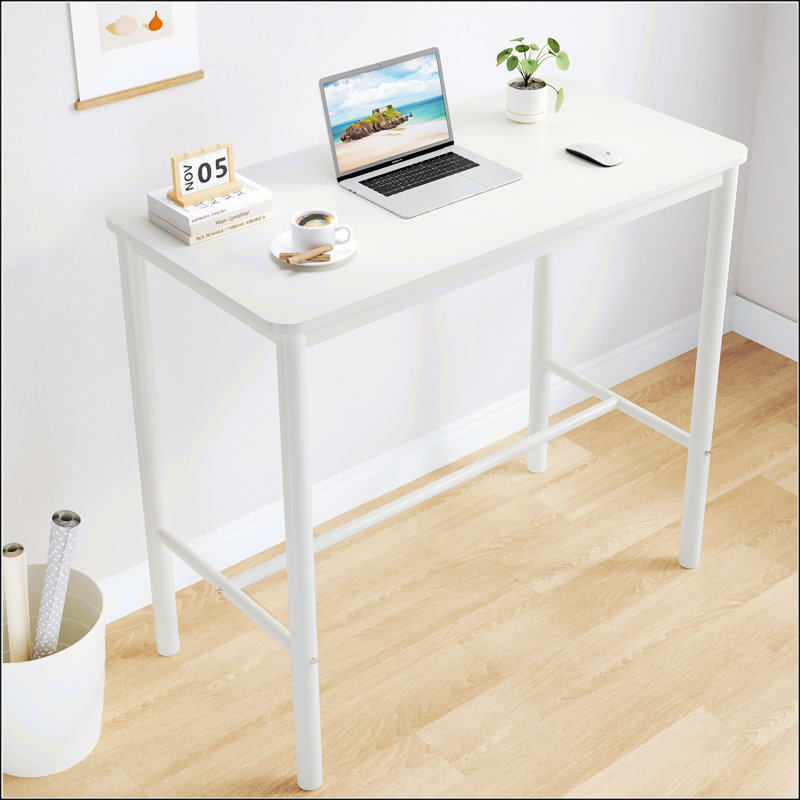 Counter Height Bar Table, Rectangular Dining Table With Metal Legs And Thickened Top, Ideal For Modern Interior, White, White