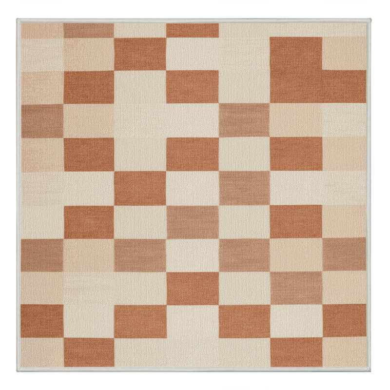 Machine Washable Checkered Beige Area Rug, Square 3'
