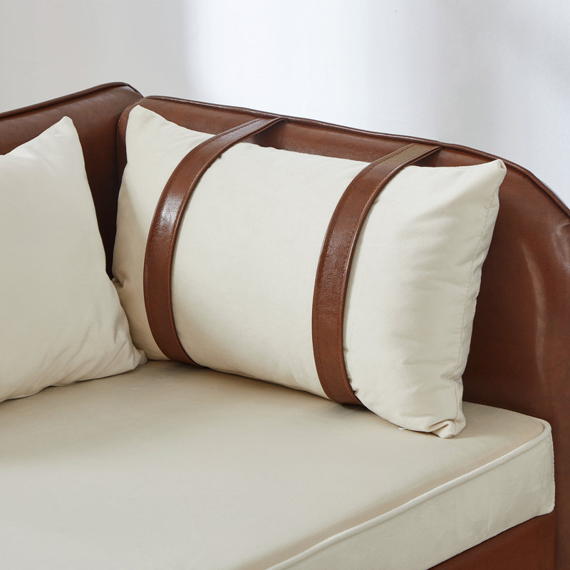Chaise longue rembourrée avec rangement caché et coussins décoratifs, Brun et beige