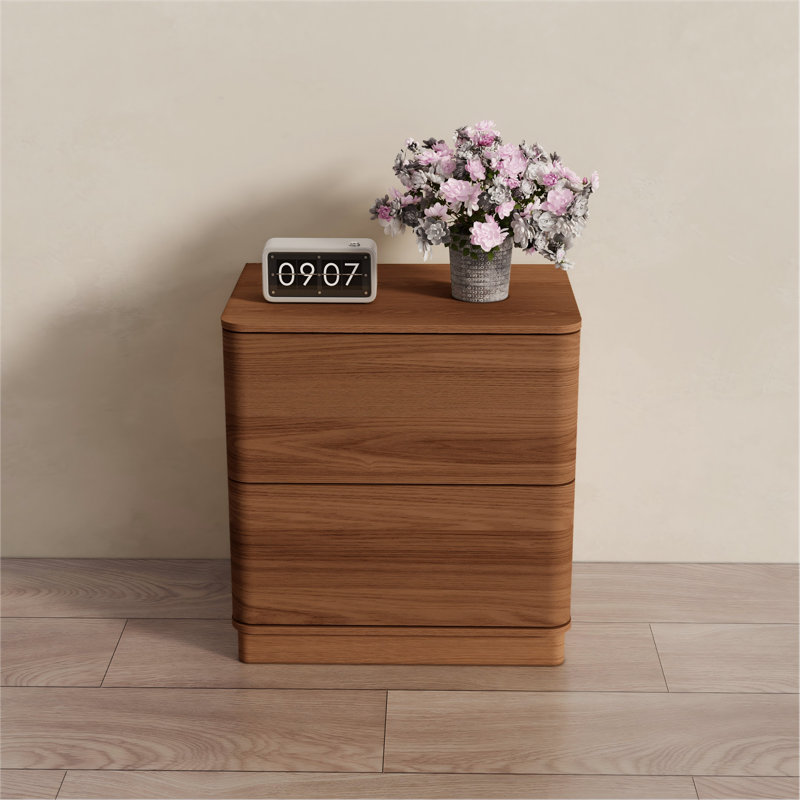 Minimalist Textured Curved Profile 2-drawer Nightstand, Walnut