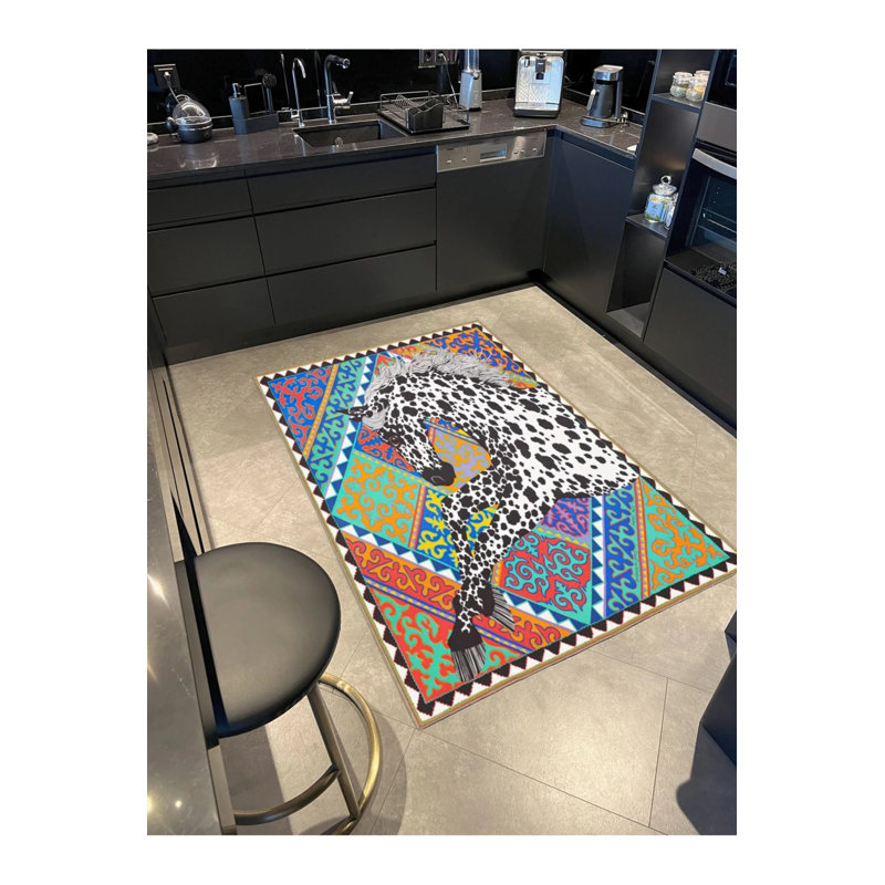 Tapis décoratif géométrique de couleur bleue, Rectangle 3 pi 4 po x 6 pi 7 po