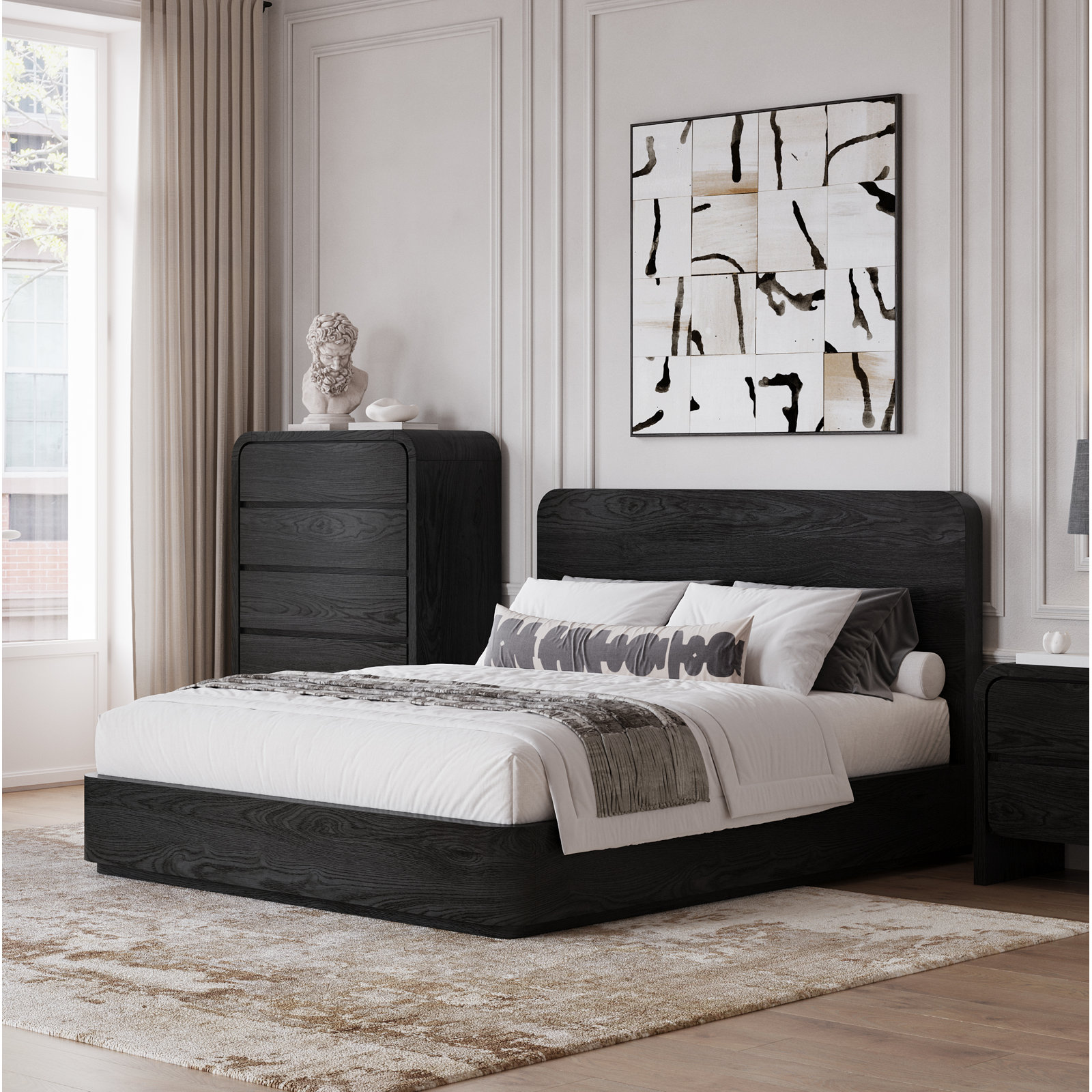 Nori Solid Wood Platform Bed, Jet, King