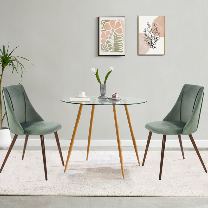 Ensemble de salle à manger Jabrina, Vert, Chêne, 1 table + 4 chaises