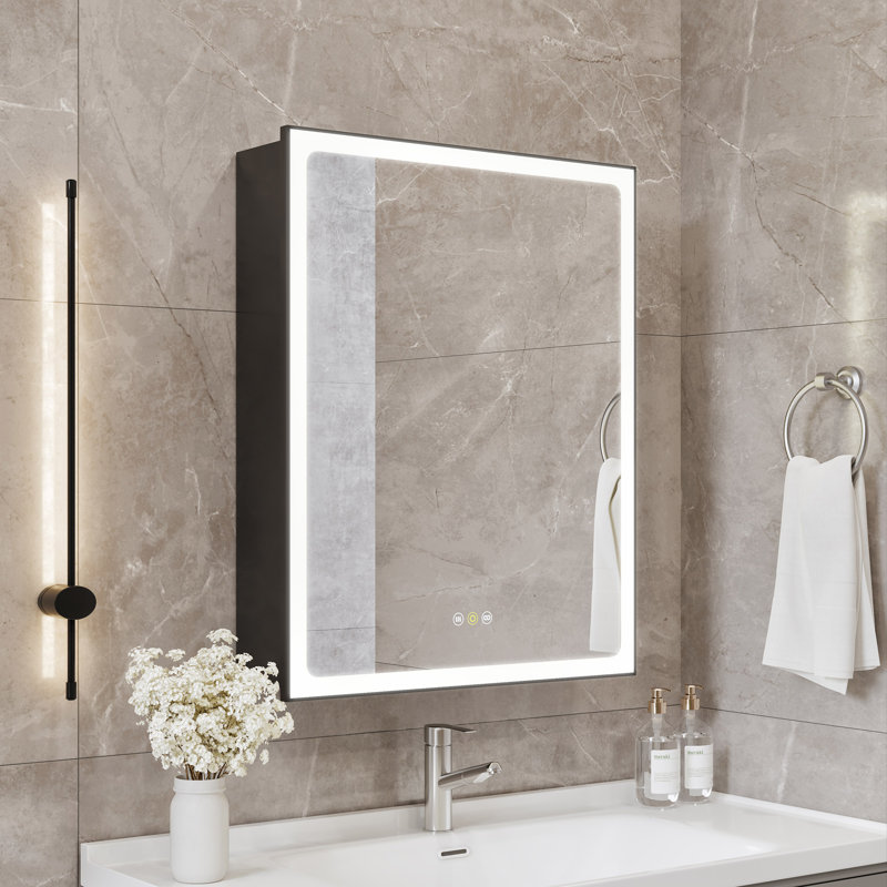 Maximes Recessed/Surface Mount Medicine Cabinet with Mirror, Defogger, Dimmer, Outlets & USBs and Interior Light, Matte Black