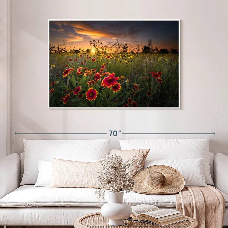 Aube au champ de fleurs, Cadre flottant blanc, 46 po x 31 po