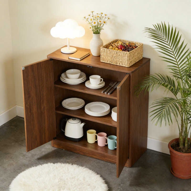 armoire de rangement à contour incurvé, Noyer